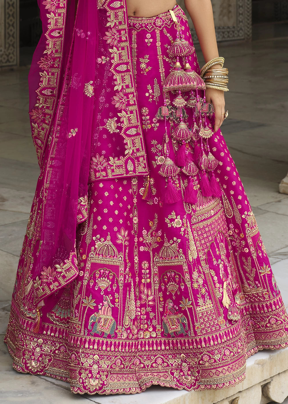Deep Pink Banarasi Silk Bridal Lehenga with Exquisite Khatli & Hand Embroidery