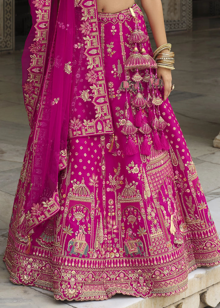 Deep Pink Banarasi Silk Bridal Lehenga with Exquisite Khatli & Hand Embroidery