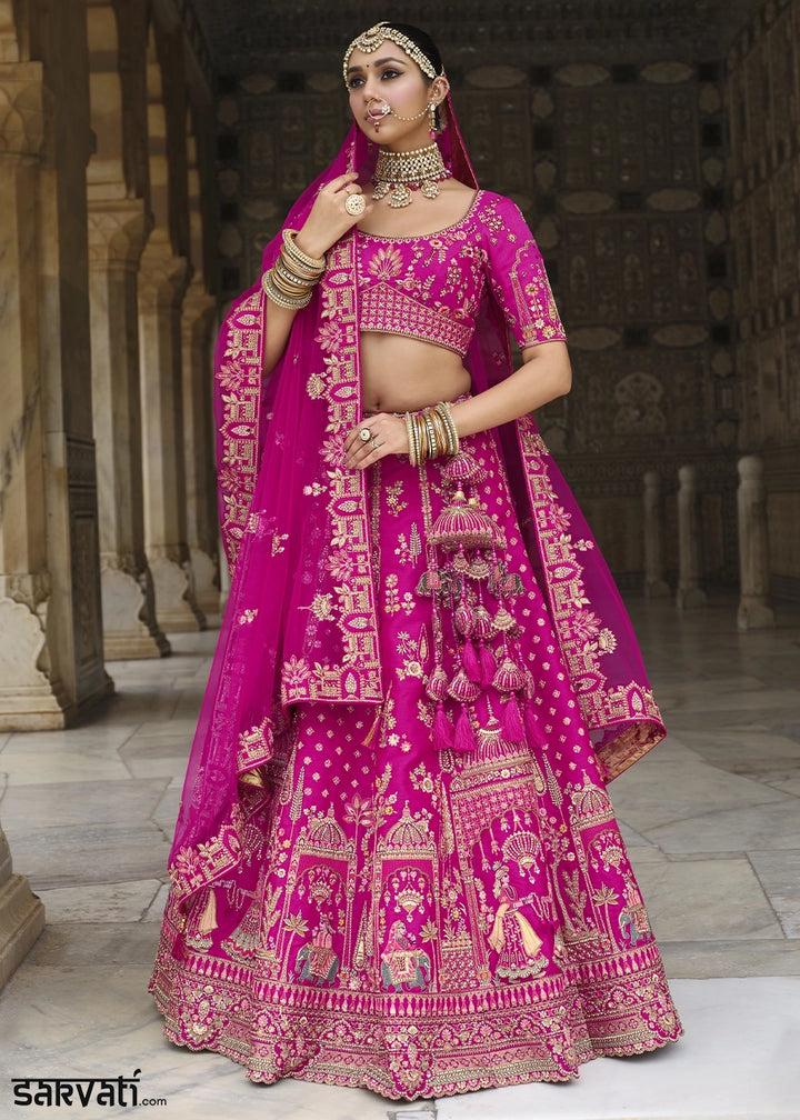 Deep Pink Banarasi Silk Bridal Lehenga with Exquisite Khatli & Hand Embroidery