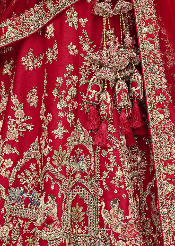 Scarlet Red Banarasi Silk Bridal Lehenga with Exquisite Khatli & Hand Embroidery