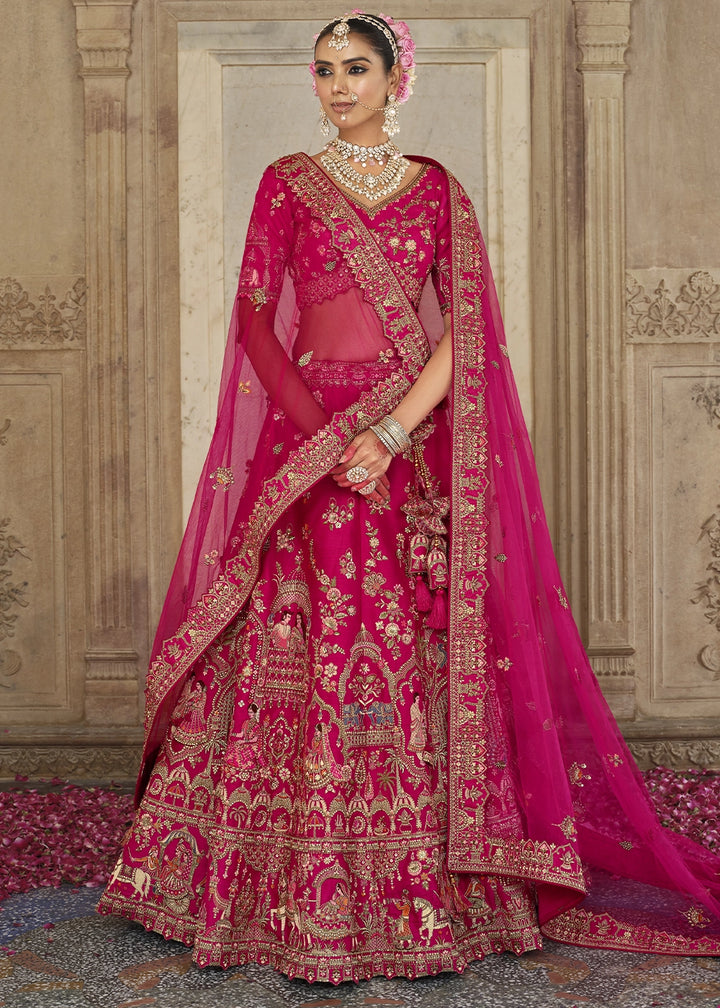 Dark Pink Banarasi Silk Bridal Lehenga with Exquisite Khatli & Hand Embroidery
