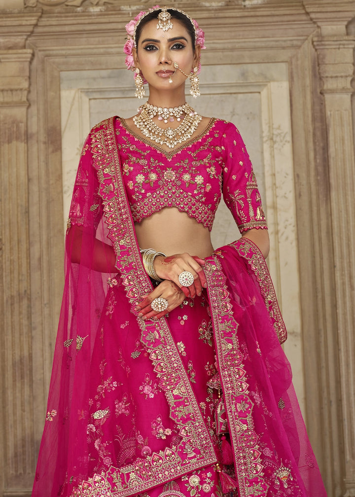 Dark Pink Banarasi Silk Bridal Lehenga with Exquisite Khatli & Hand Embroidery