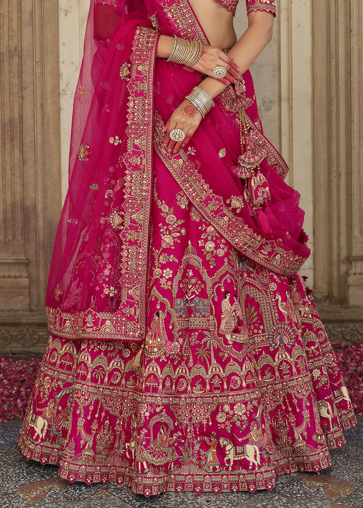 Dark Pink Banarasi Silk Bridal Lehenga with Exquisite Khatli & Hand Embroidery