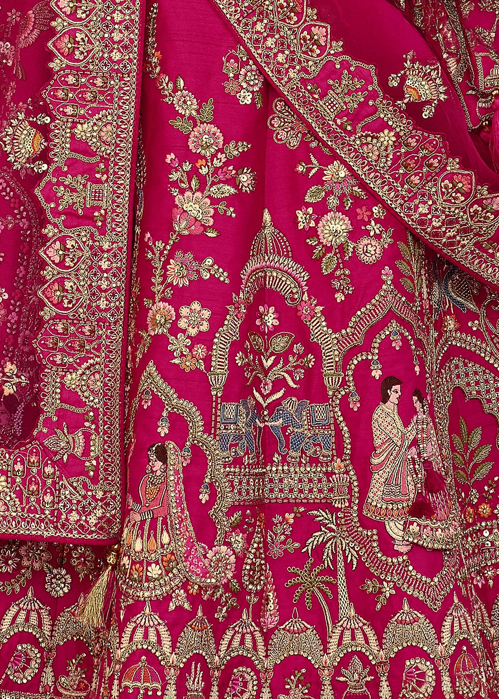 Dark Pink Banarasi Silk Bridal Lehenga with Exquisite Khatli & Hand Embroidery