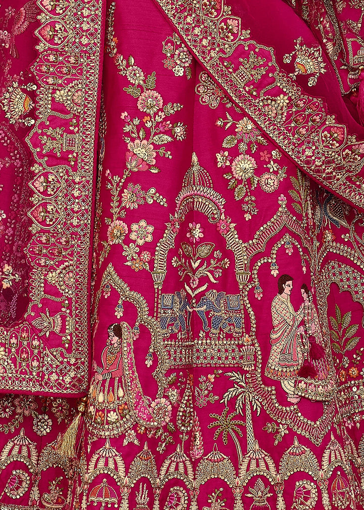 Dark Pink Banarasi Silk Bridal Lehenga with Exquisite Khatli & Hand Embroidery