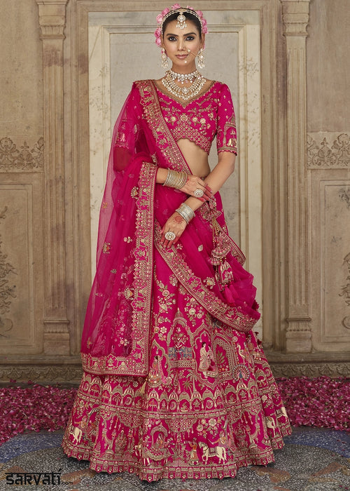 Dark Pink Banarasi Silk Bridal Lehenga with Exquisite Khatli & Hand Embroidery