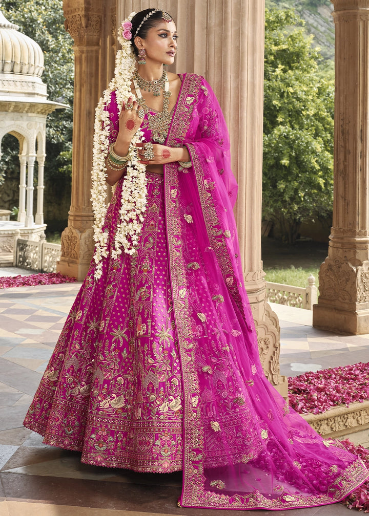 Barbie Pink Banarasi Silk Bridal Lehenga with Exquisite Khatli & Hand Embroidery