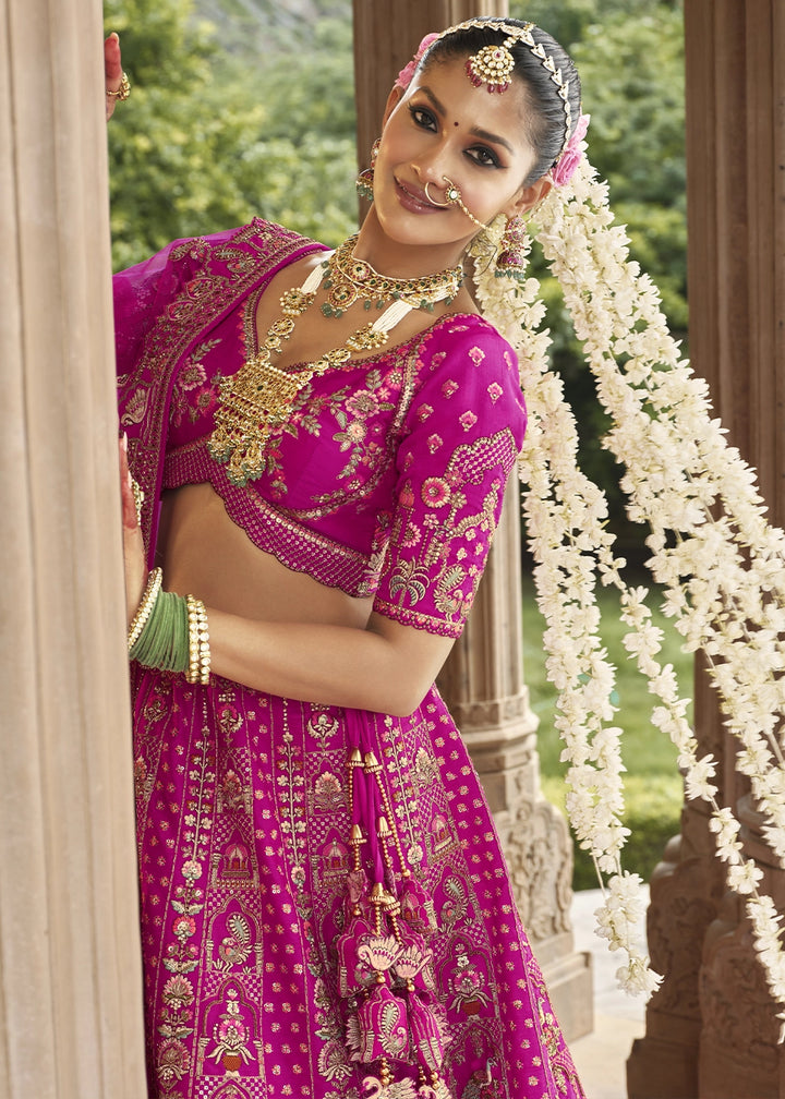 Barbie Pink Banarasi Silk Bridal Lehenga with Exquisite Khatli & Hand Embroidery