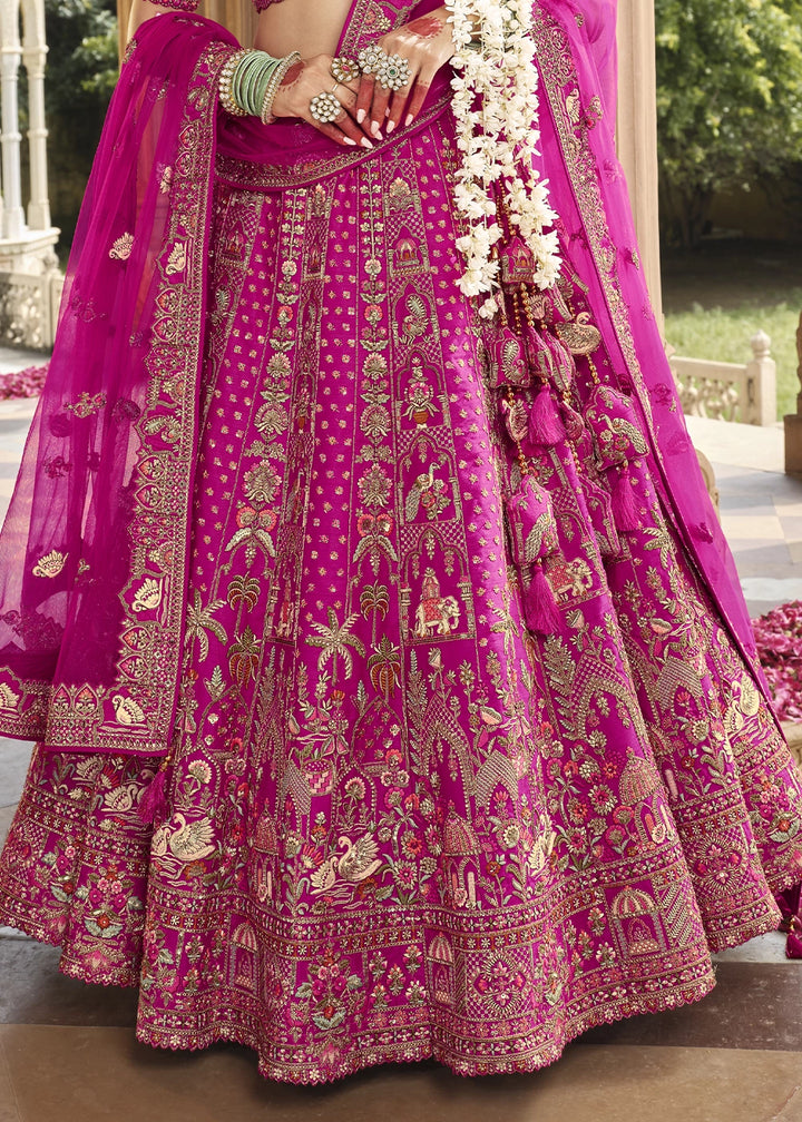 Barbie Pink Banarasi Silk Bridal Lehenga with Exquisite Khatli & Hand Embroidery