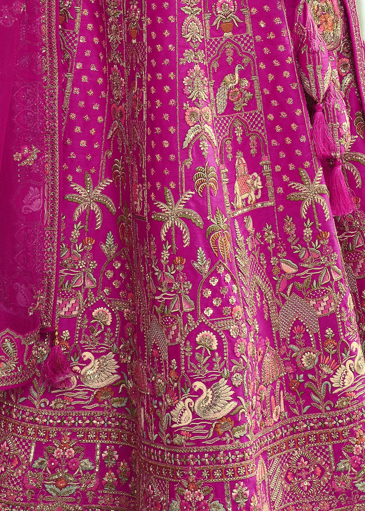 Barbie Pink Banarasi Silk Bridal Lehenga with Exquisite Khatli & Hand Embroidery