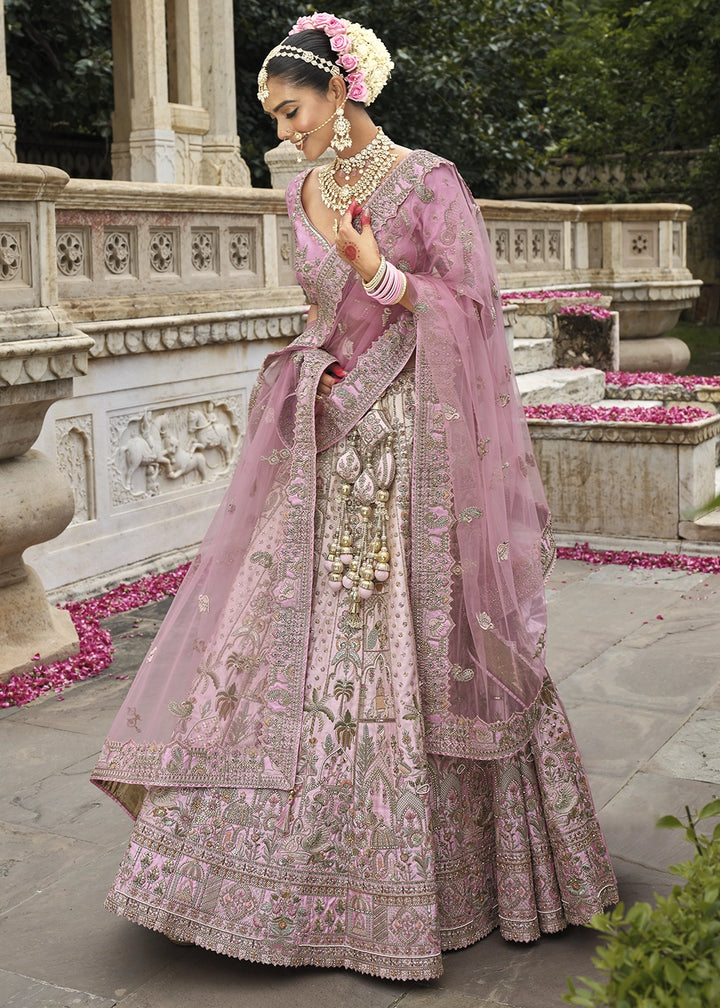 Shades Of Pink Banarasi Silk Bridal Lehenga with Exquisite Khatli & Hand Embroidery