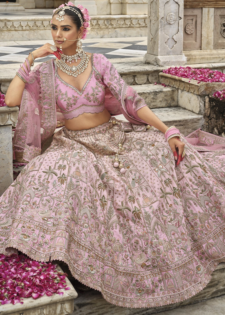 Shades Of Pink Banarasi Silk Bridal Lehenga with Exquisite Khatli & Hand Embroidery