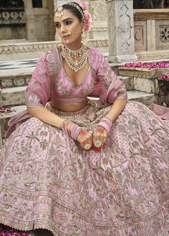 Shades Of Pink Banarasi Silk Bridal Lehenga with Exquisite Khatli & Hand Embroidery