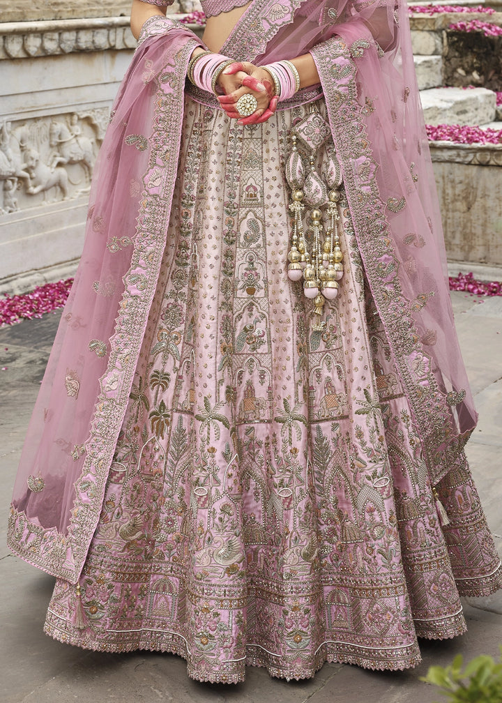 Shades Of Pink Banarasi Silk Bridal Lehenga with Exquisite Khatli & Hand Embroidery