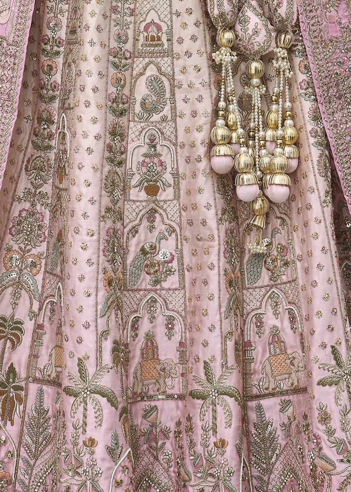 Shades Of Pink Banarasi Silk Bridal Lehenga with Exquisite Khatli & Hand Embroidery