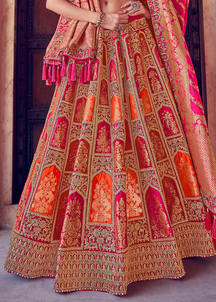 Raspberry Pink Banarasi Silk Lehenga with Zari, Sequins, Khatliwork & Detailed Embroidery