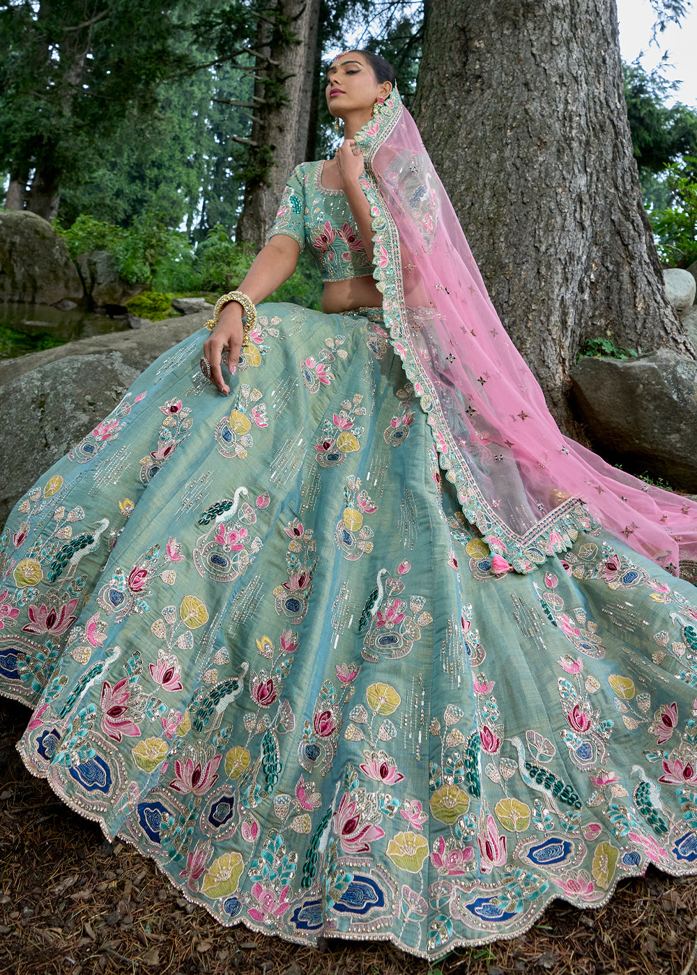 Ultramarine Blue Tissue Silk Lehenga Choli with Embroidery, Zari & Stone Work