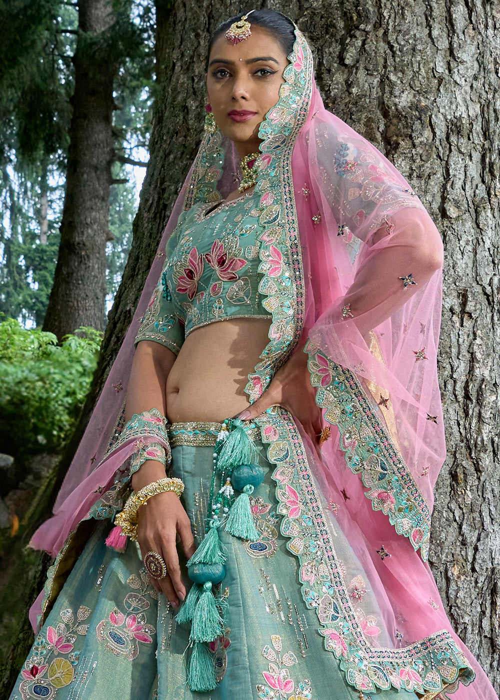 Ultramarine Blue Tissue Silk Lehenga Choli with Embroidery, Zari & Stone Work