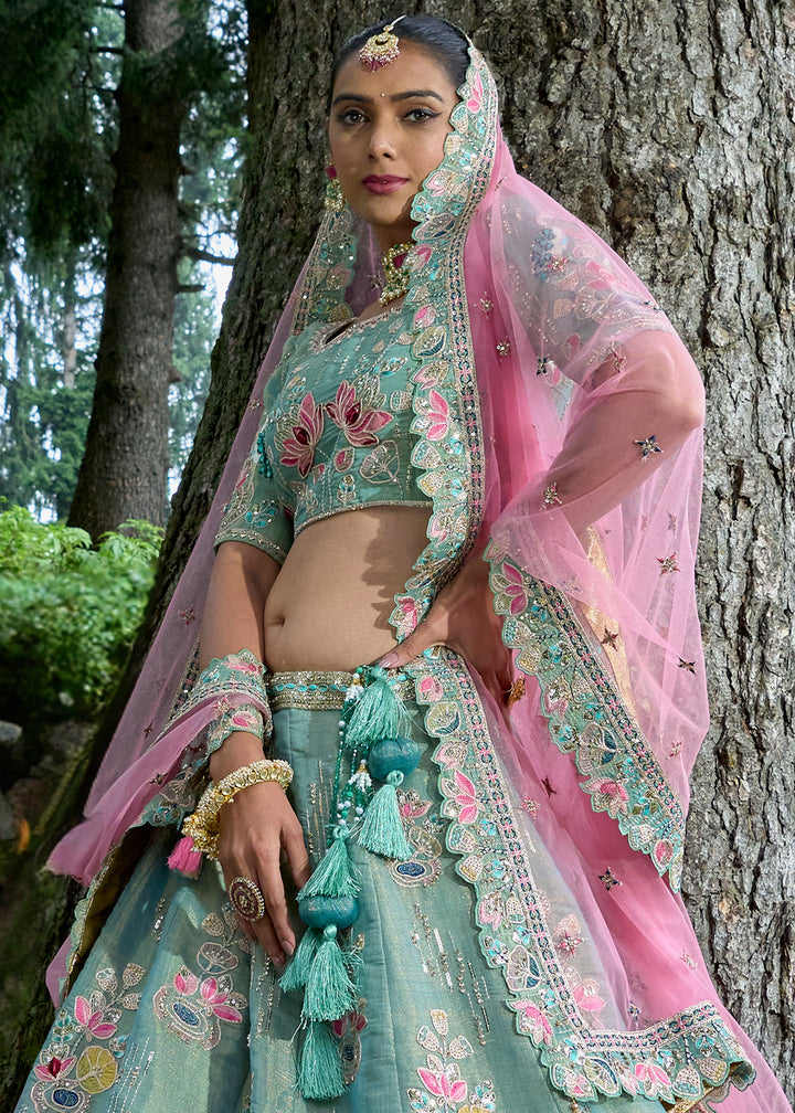 Ultramarine Blue Tissue Silk Lehenga Choli with Embroidery, Zari & Stone Work