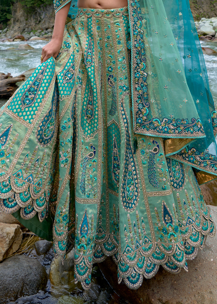 Shades Of Blue Banarasi Silk Lehenga Choli with Embroidery, Zari & Stone Work