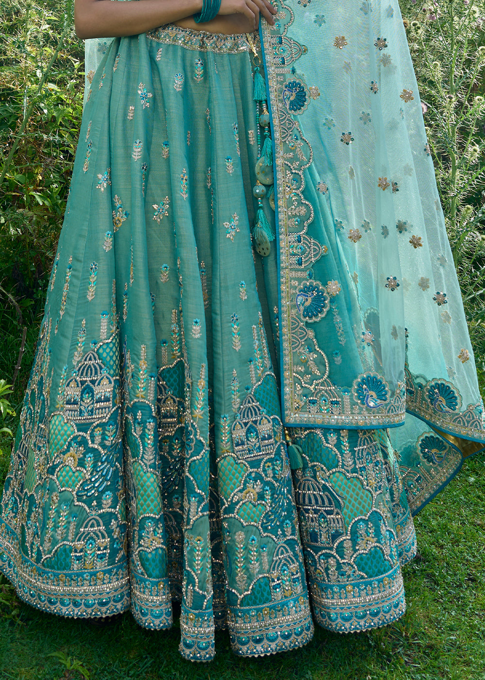 Shades Of Blue Tissue Silk Lehenga Choli with Embroidery, Zari & Stone Work