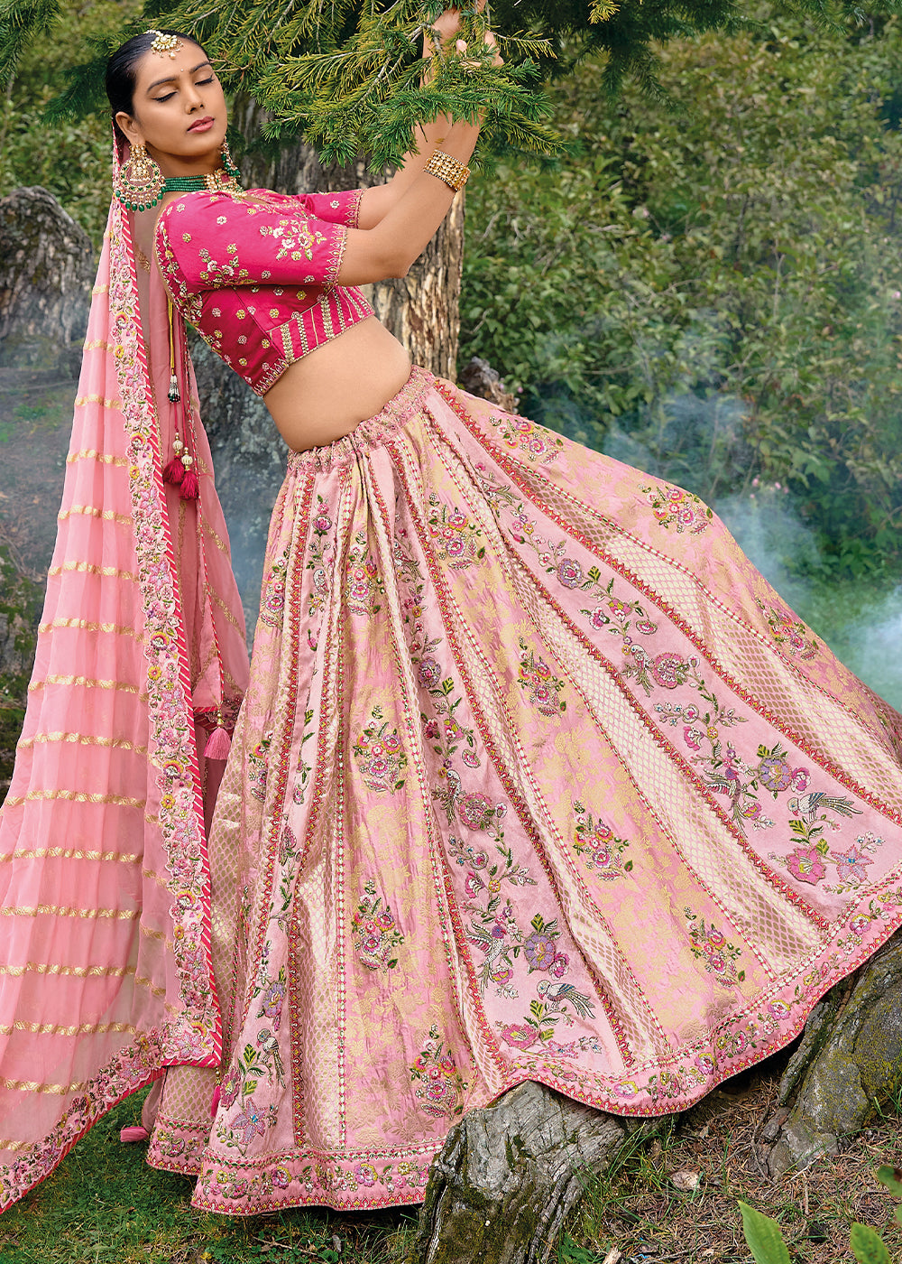 Ballerina Pink Dola Silk Lehenga Choli with Embroidery, Zari, Resham & Stone Work