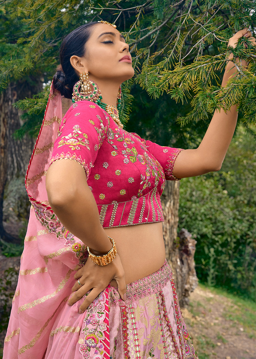 Ballerina Pink Dola Silk Lehenga Choli with Embroidery, Zari, Resham & Stone Work