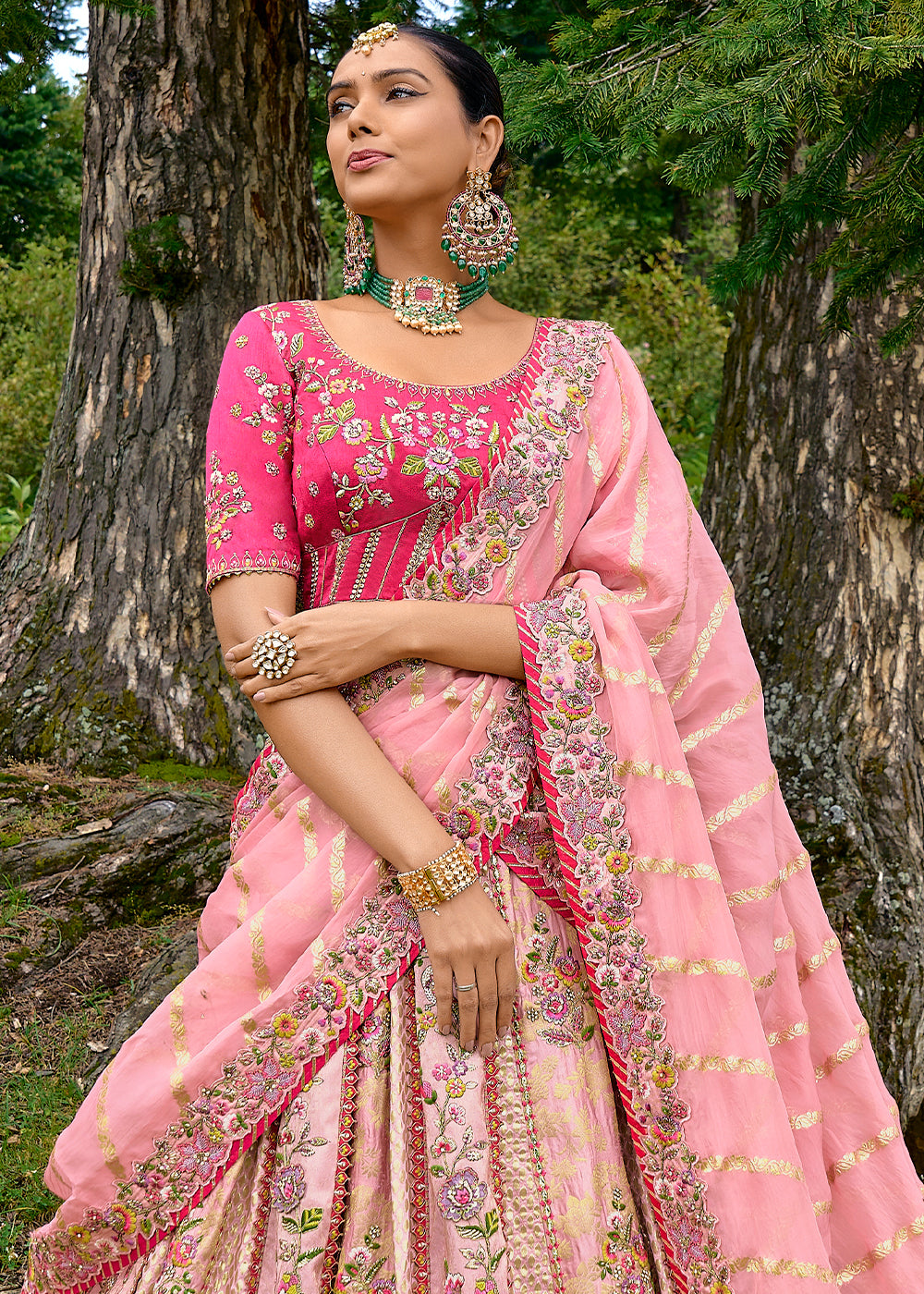 Ballerina Pink Dola Silk Lehenga Choli with Embroidery, Zari, Resham & Stone Work