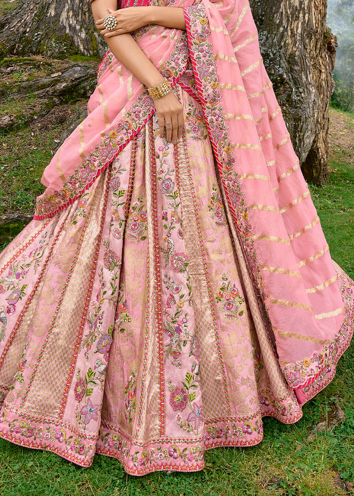 Ballerina Pink Dola Silk Lehenga Choli with Embroidery, Zari, Resham & Stone Work