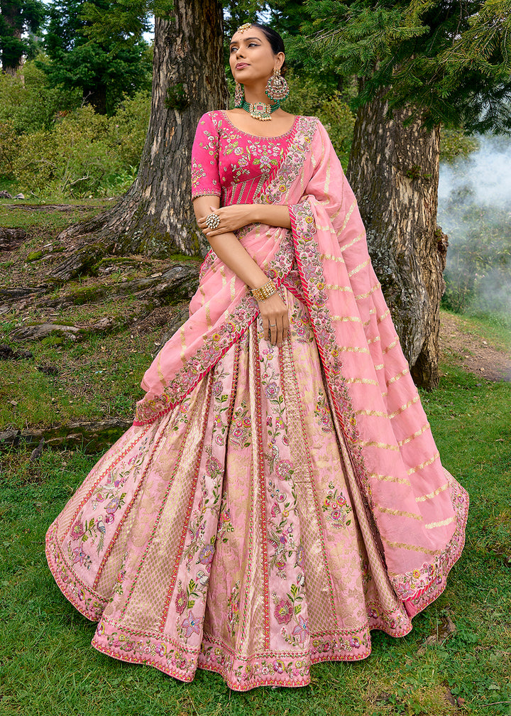 Ballerina Pink Dola Silk Lehenga Choli with Embroidery, Zari, Resham & Stone Work