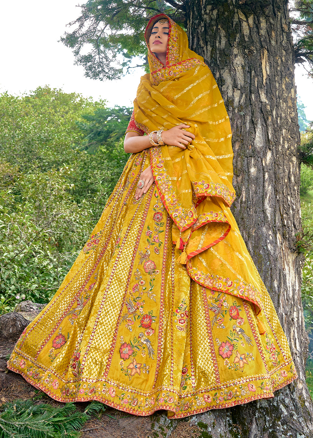 Tuscany Yellow Dola Silk Lehenga Choli with Embroidery, Zari, Resham & Stone Work