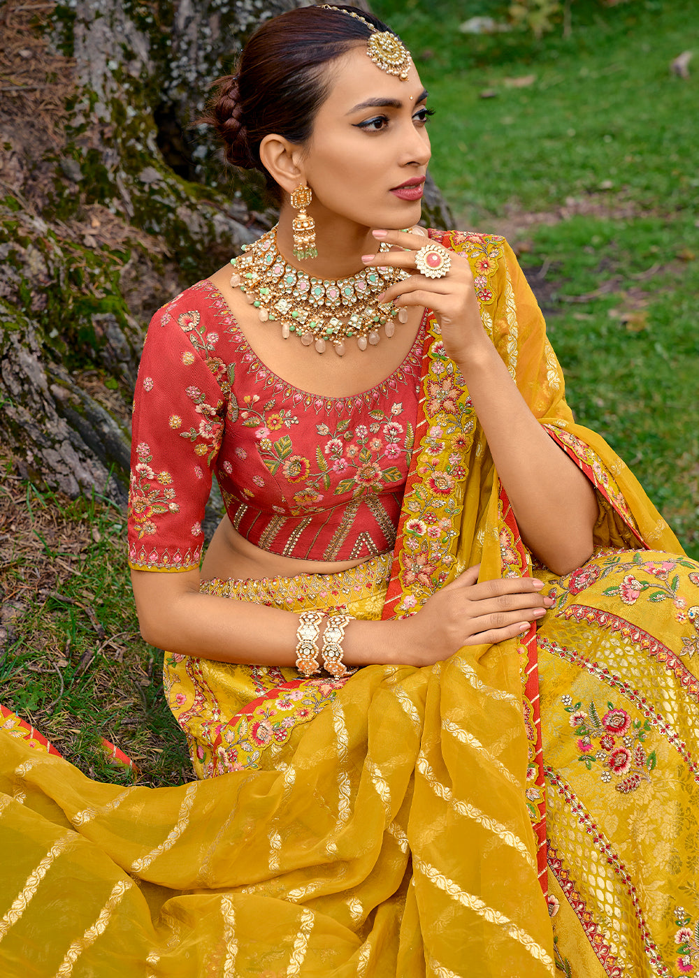 Tuscany Yellow Dola Silk Lehenga Choli with Embroidery, Zari, Resham & Stone Work