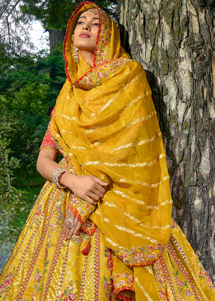 Tuscany Yellow Dola Silk Lehenga Choli with Embroidery, Zari, Resham & Stone Work