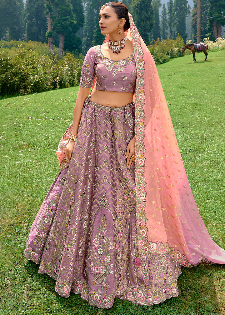 Soft Purple Dola Silk Lehenga Choli with Embroidery, Zari, Resham & Stone Work