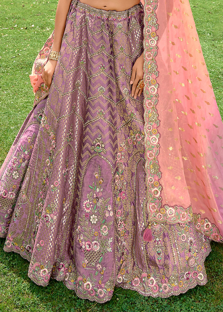 Soft Purple Dola Silk Lehenga Choli with Embroidery, Zari, Resham & Stone Work