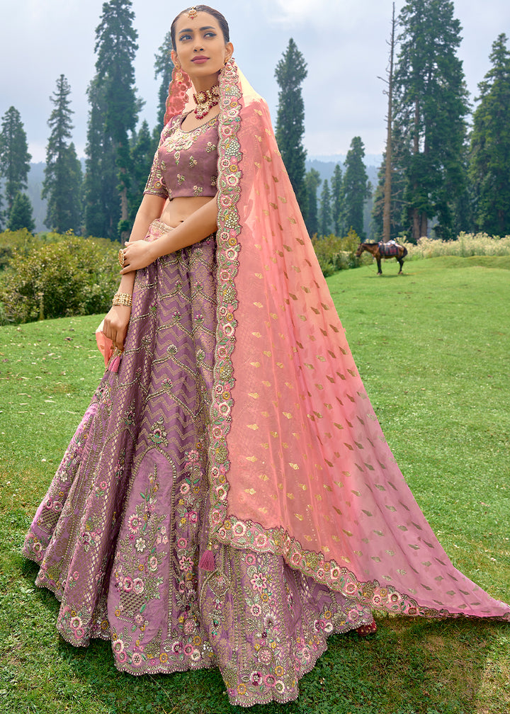 Soft Purple Dola Silk Lehenga Choli with Embroidery, Zari, Resham & Stone Work