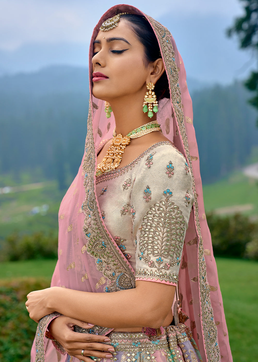 Ballerina Pink Dola Silk Lehenga Choli with Embroidery, Zari, Resham & Stone Work