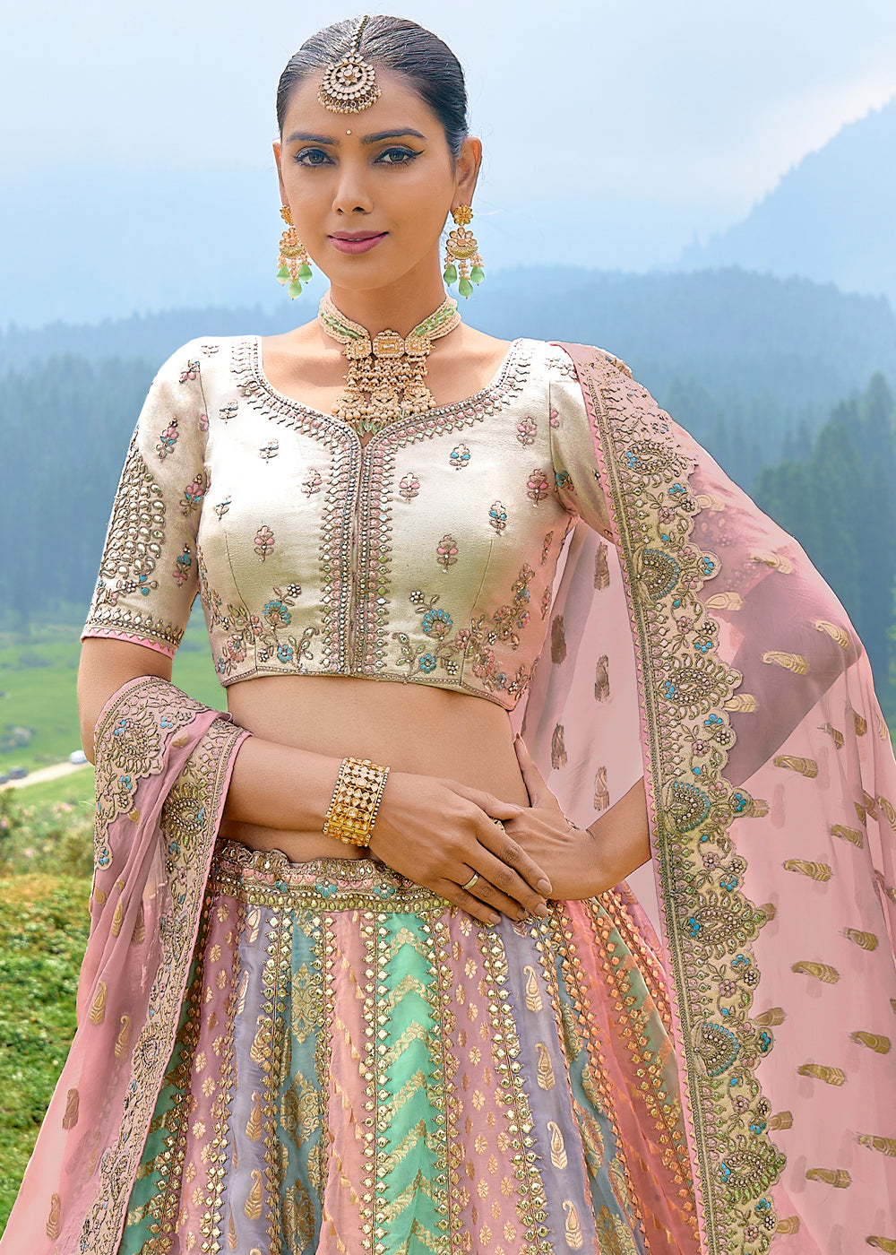 Ballerina Pink Dola Silk Lehenga Choli with Embroidery, Zari, Resham & Stone Work