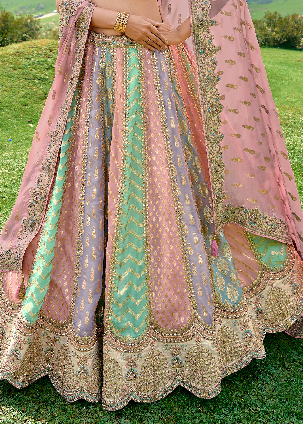 Ballerina Pink Dola Silk Lehenga Choli with Embroidery, Zari, Resham & Stone Work