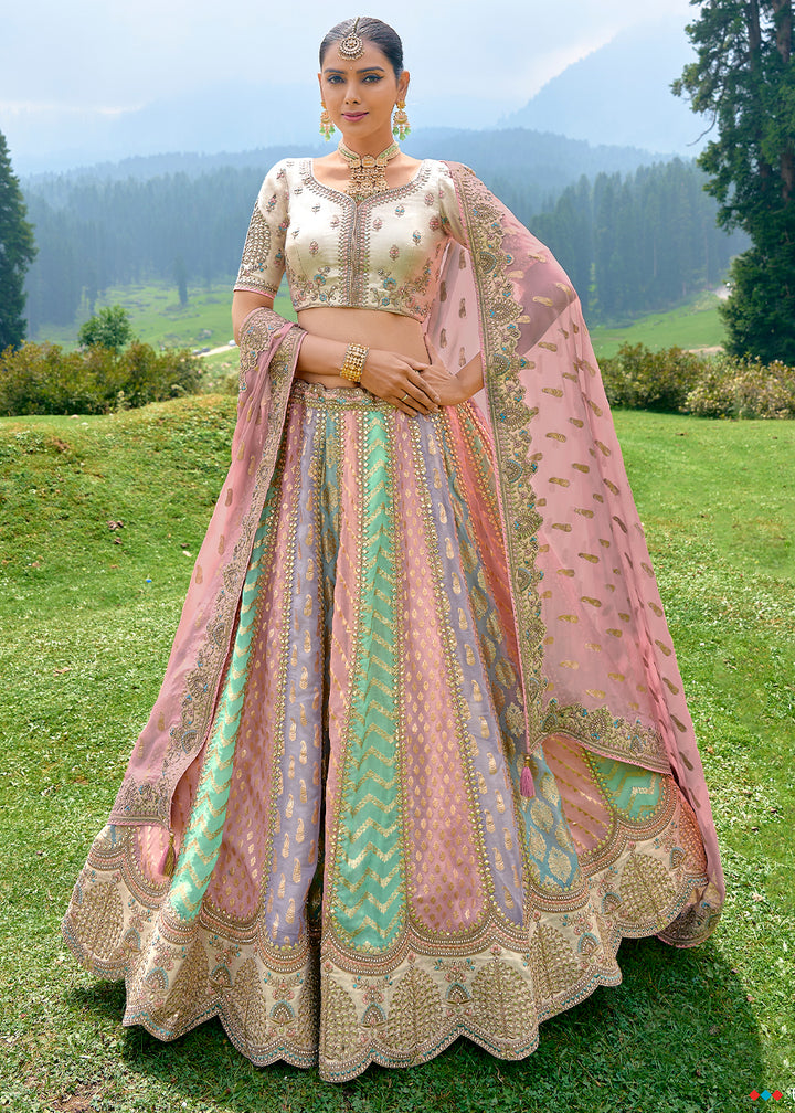 Ballerina Pink Dola Silk Lehenga Choli with Embroidery, Zari, Resham & Stone Work