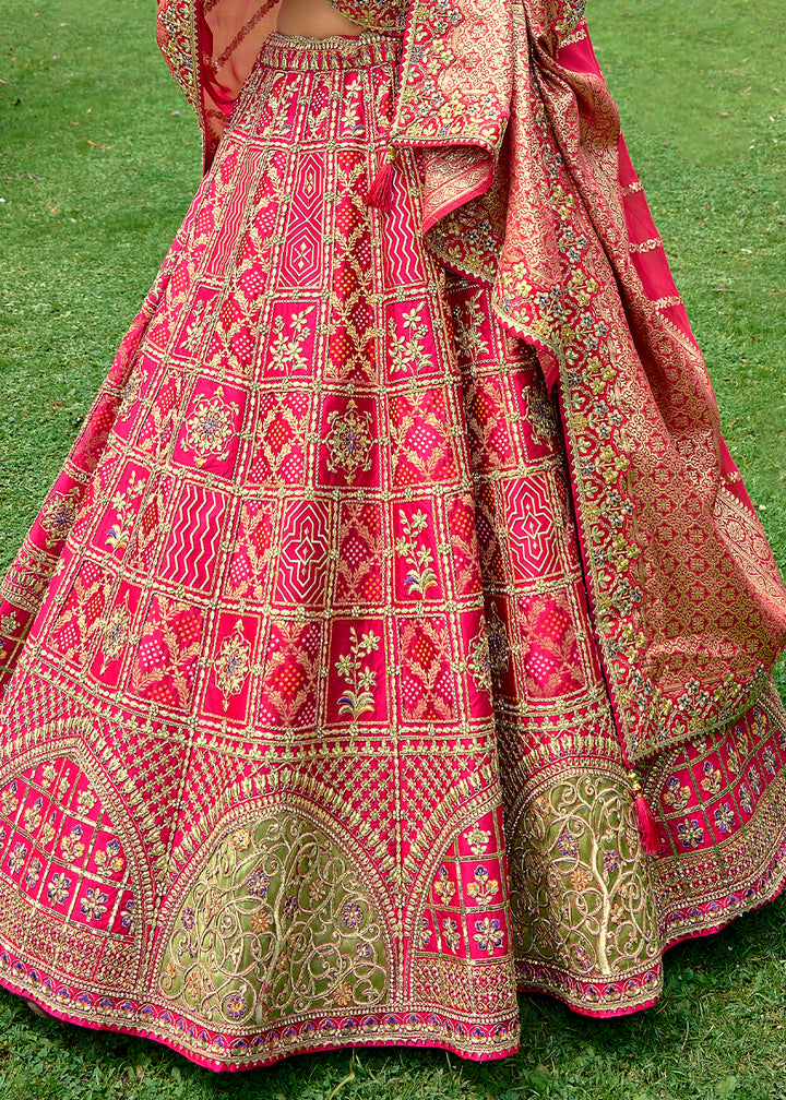 Cerise Pink Dola Silk Lehenga Choli with Embroidery, Zari, Resham & Stone Work