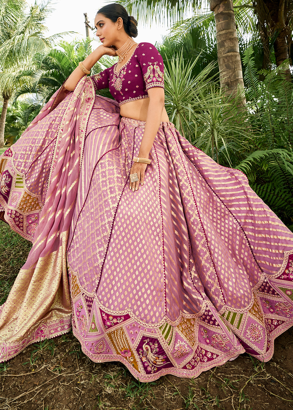 Shades Of Purple Organza Silk Lehenga Choli with Embroidery, Zari Work