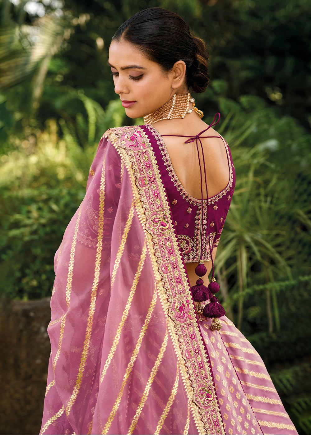 Shades Of Purple Organza Silk Lehenga Choli with Embroidery, Zari Work