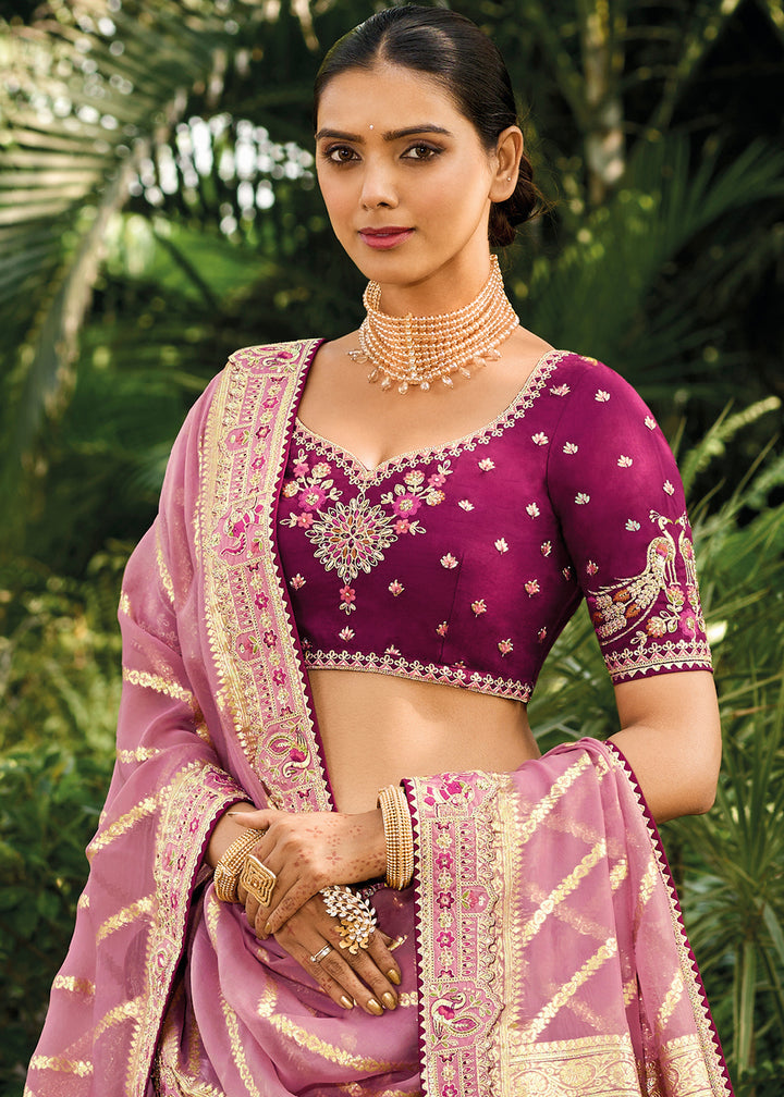 Shades Of Purple Organza Silk Lehenga Choli with Embroidery, Zari Work