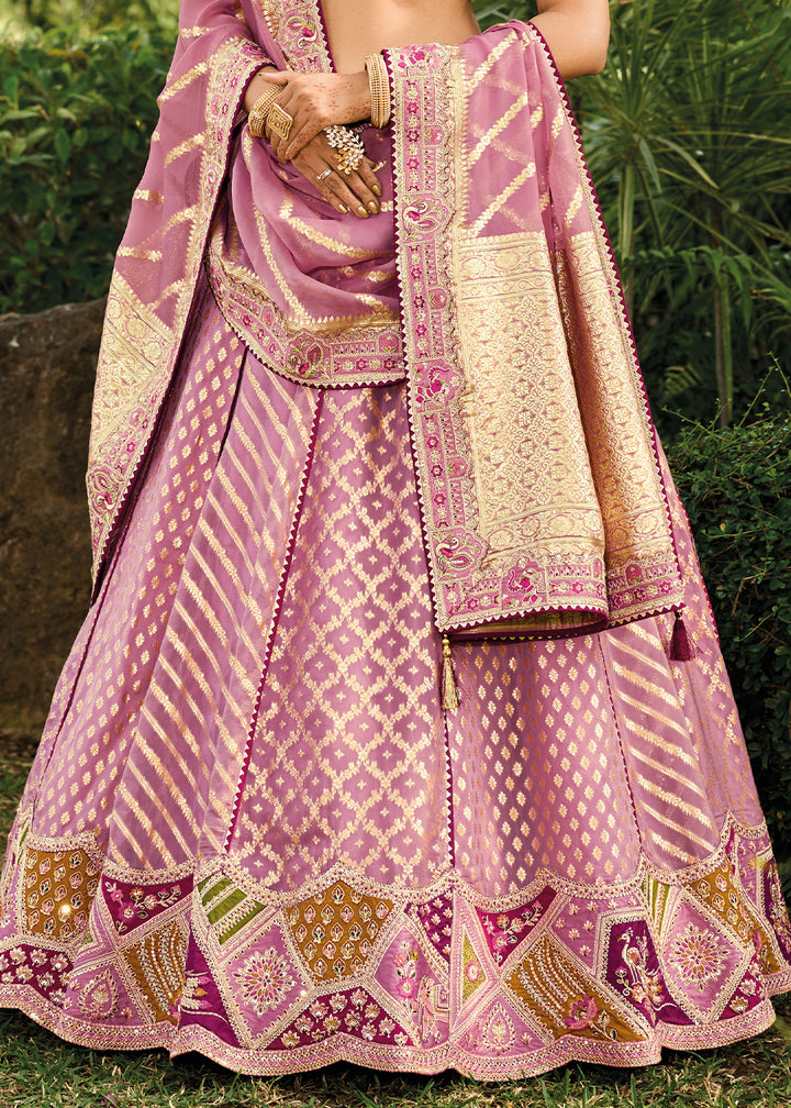 Shades Of Purple Organza Silk Lehenga Choli with Embroidery, Zari Work