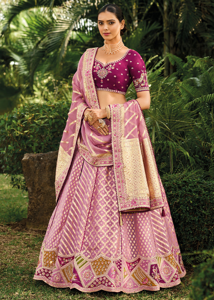 Shades Of Purple Organza Silk Lehenga Choli with Embroidery, Zari Work