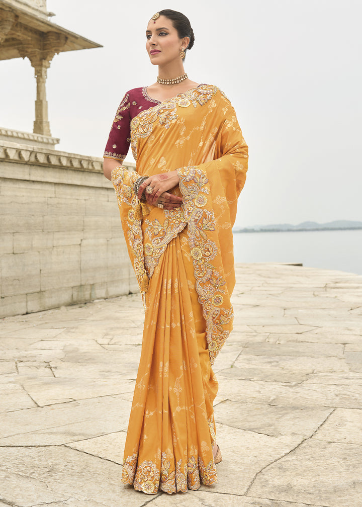 Princeton Orange Handcrafted Gadwal Silk Saree with Beautiful Embroidery