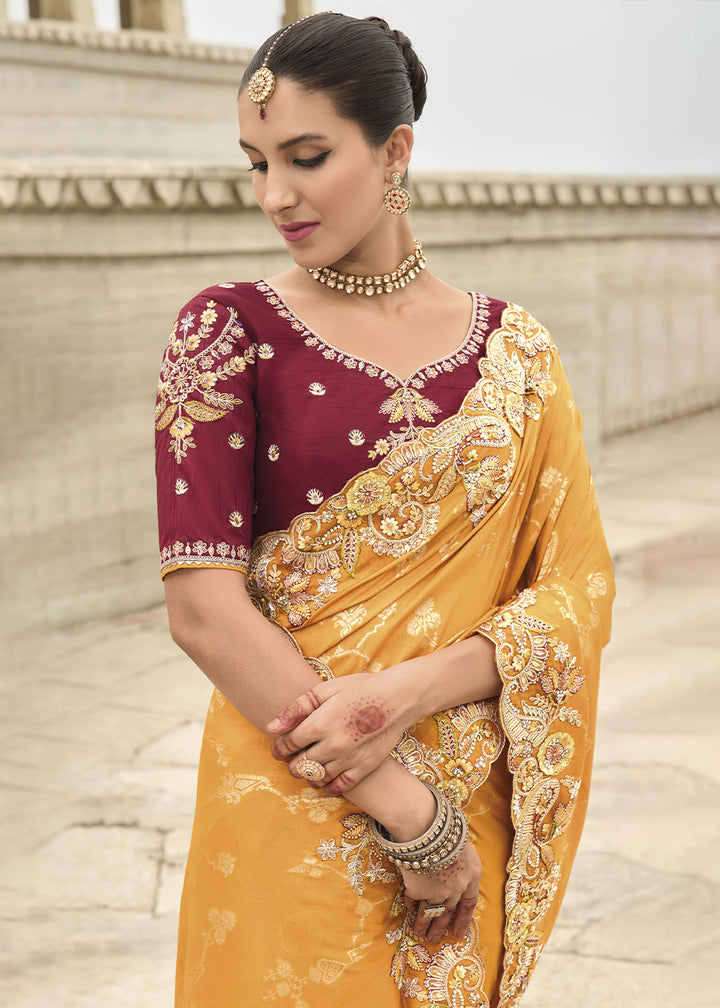 Princeton Orange Handcrafted Gadwal Silk Saree with Beautiful Embroidery