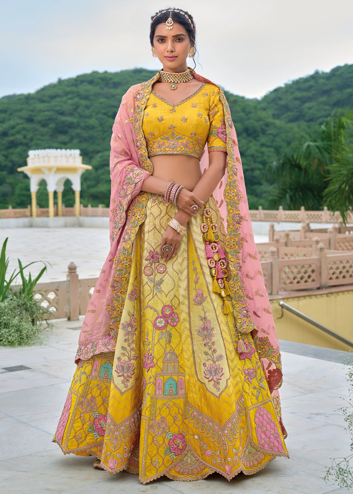 Shades Of Yellow Viscose Silk Lehenga Choli with Stunning Floral Embroidery & Sequins Design