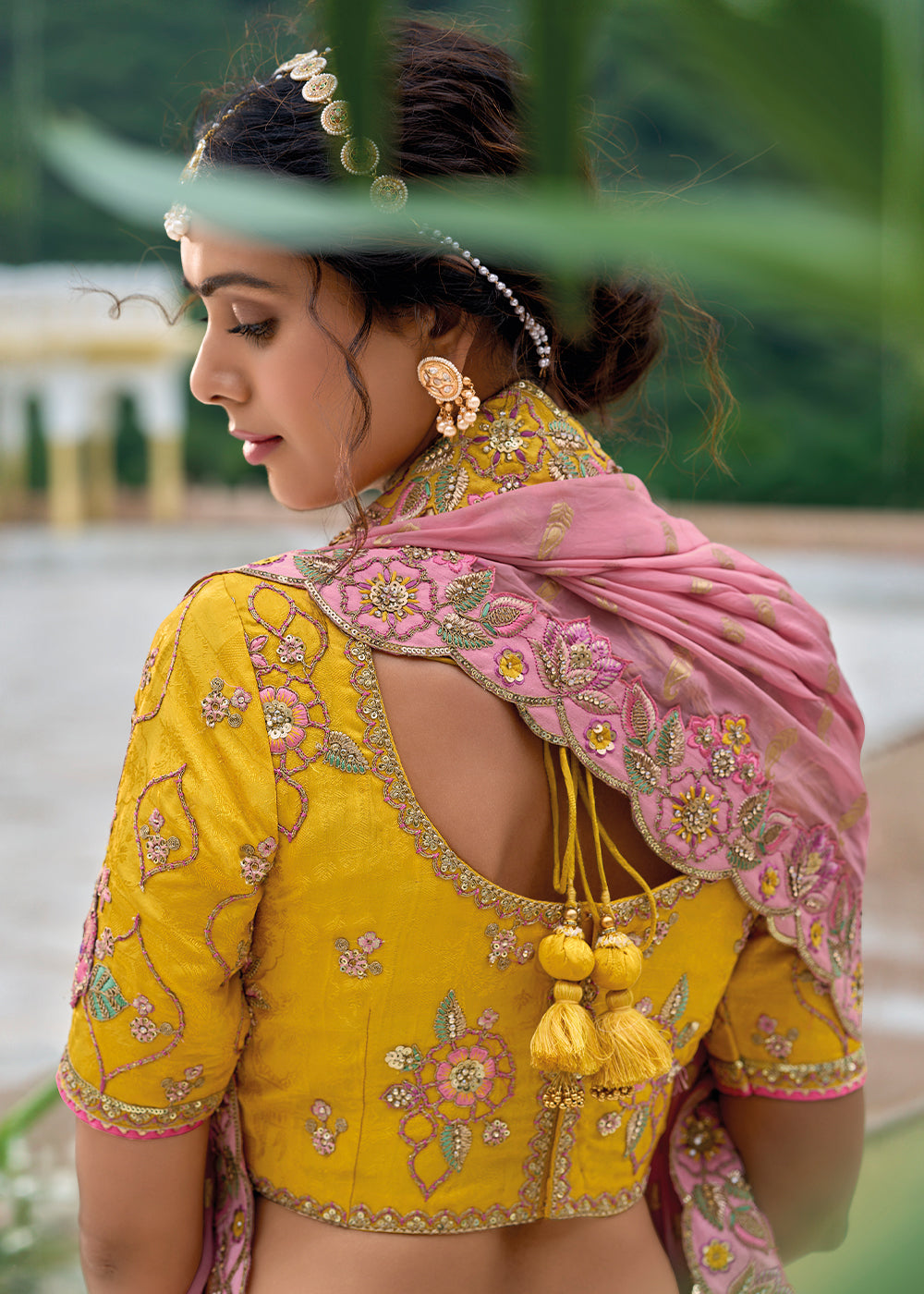 Shades Of Yellow Viscose Silk Lehenga Choli with Stunning Floral Embroidery & Sequins Design